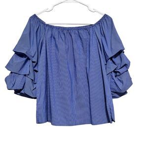 Zara Off The Shoulder Puff Sleeve Womens Stripped‎ Blouse Pullover Top Size S